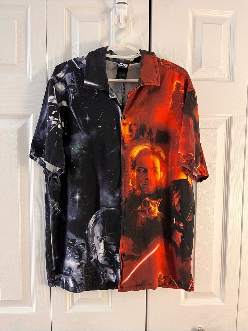 Star Wars Two-Tone Galactic Print Short Sleeve Shirt - Black & Red